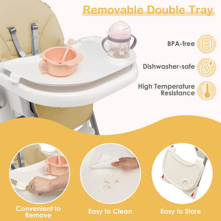 4-In-1 Foldable Baby High Chair with 7 Adjustable Heights and 4 Reclining Angles