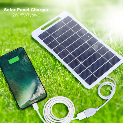 2W 5V Portable Solar Panel USB Battery Charger Small Power Station Waterproof Phone Power Bank for Camping Backpacking Hiking