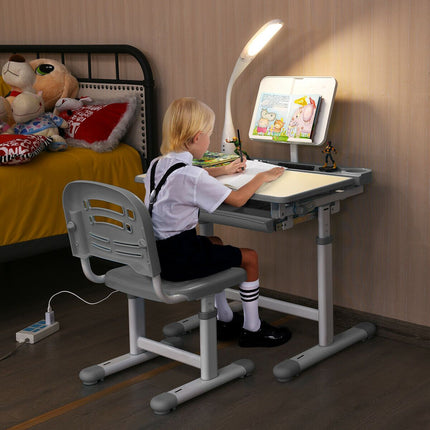 Children'S Ergonomic Height Adjustable Study Desk Set with Lamp