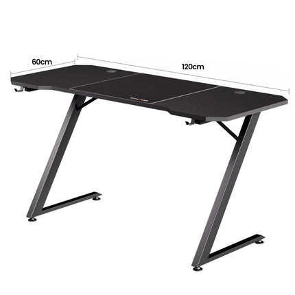 Gaming Desk Computer Desk Sturdy Carbon Fiber Z Frame Large Gaming Table with Headphone Hooks PC Desk
