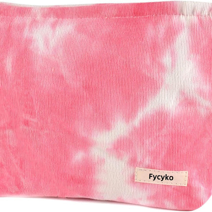 Makeup Bag, Corduroy Gradient Travel Make up Bag, Small Make up Bag for Women, Portable Cosmetic Bags, Multifunctional Travel Toiletries Bag Make up Case for Girls Gift - Pink White