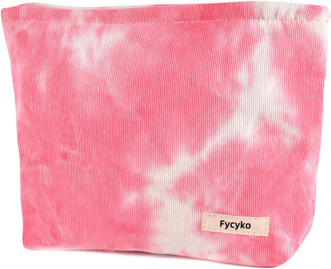Makeup Bag, Corduroy Gradient Travel Make up Bag, Small Make up Bag for Women, Portable Cosmetic Bags, Multifunctional Travel Toiletries Bag Make up Case for Girls Gift - Pink White