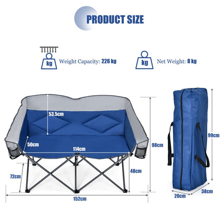 Double Folding Camping Chair with Padded Seat and Storage Pockets