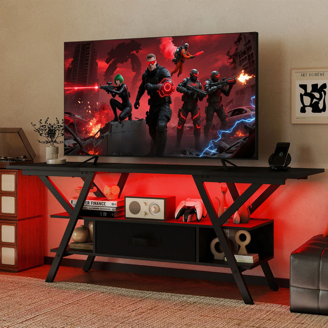 3-Tier Entertainment Center with LED Lights and Power Outlets