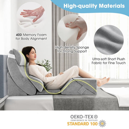 7 PCS Adjustable Support Pillow Set Bed Wedge Pillows with Memory Foam