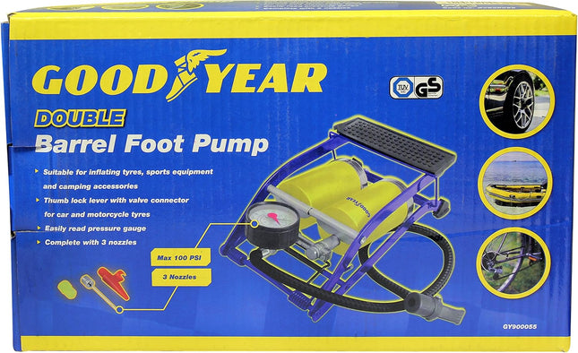 by Vivo © Single/Double Barrel Cylinder Tyre Foot Pump Air Inflator Car Van Bicycle Bike Air Bed Football Inflatable