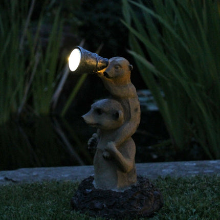 Garden Ornament Meerkat Family Solar Powered Lantern Decorative Animal Light