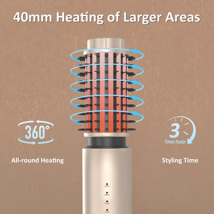 Cordless Hair Curler, 3 in 1 Cordless Hair Styler 40Mm, Portable Cordless Hot Brush with 4 Temperatures, 7000 Mah USB Rechargeable Hot Hair Curler (Gold)