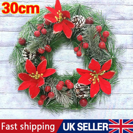 30CM Christmas Wreath with Lights Front Door Wreath Garland Hanging Decor BG
