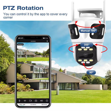6K Triple Lens CCTV IP Camera PTZ Wireless Wifi Outdoor Home Security Cam 64GB
