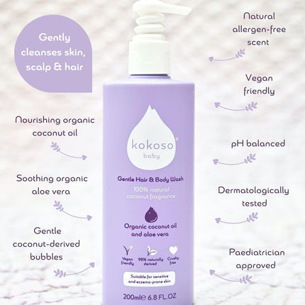 Kokoso - Baby Hair & Body Wash, 100% Natural Coconut Oil Fragrance - Organic Coc