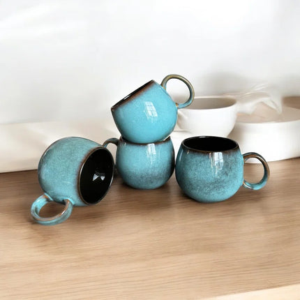 Reactive Duck Egg Blue Large Sphere Coffee Mugs Set of 4