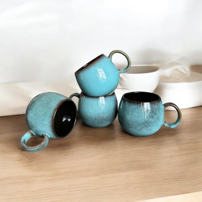 Reactive Duck Egg Blue Large Sphere Coffee Mugs Set of 4
