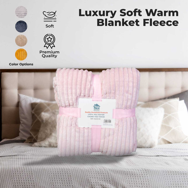 Chunky Rib Throw Luxury Soft Warm Blanket Fleece Soft Throw Warm Cosy King- Size