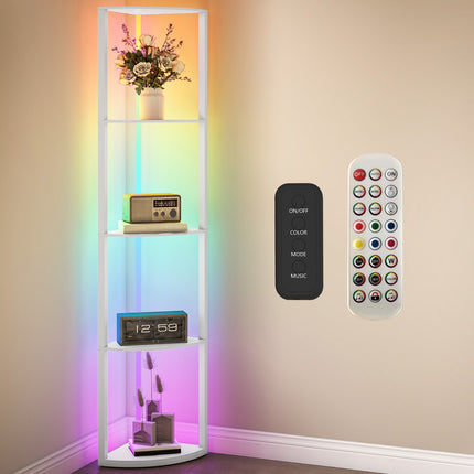 HOMCOM RGB LED Floor Lamp with Shelves and Remote Control for Living Room