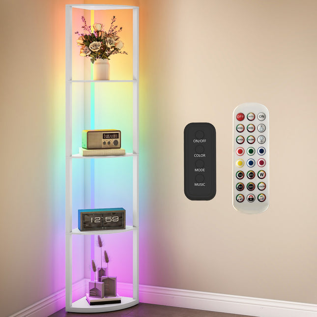 HOMCOM RGB LED Floor Lamp with Shelves and Remote Control for Living Room