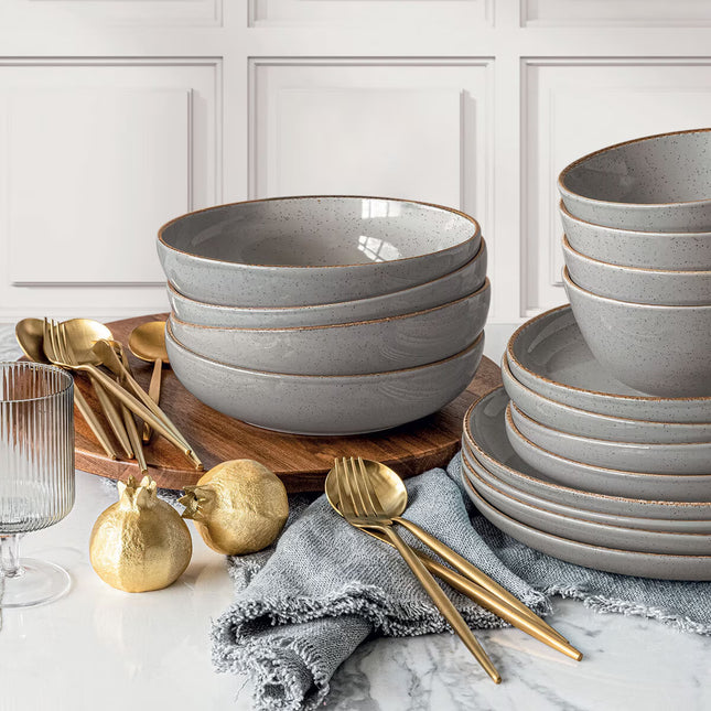 Over & Back Stoneware Dinnerware Set, 16 Piece in Slate Grey