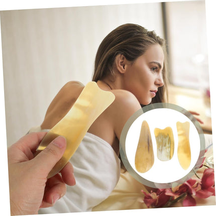 3Pcs Ox Horn Scraping Board Set Natural Material Face Body Massager Triangular Comb Fish-Shaped and Ingots Design for Gua Sha Massage Therapy