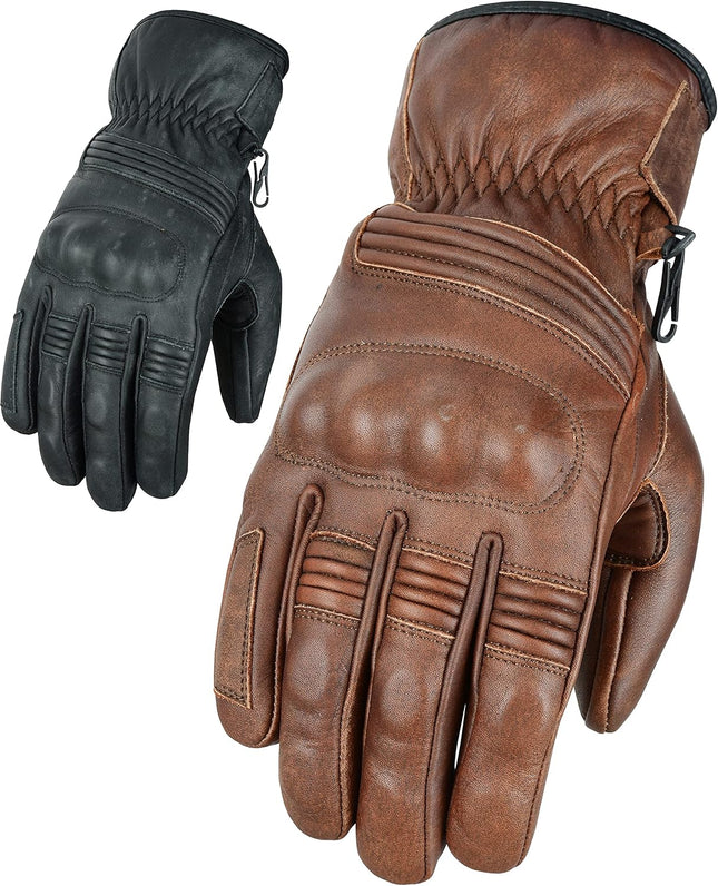 Mens Motorcycle Leather Gloves - Motorbike Riding Biker Moped Warm Winter Gloves with Armour Protection