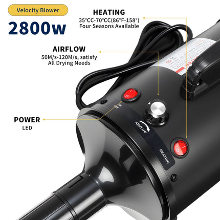 2800W Dog Hair Dryer Pet Grooming Blaster Blower Dryer 5 Nozzles Blaster Xhksece