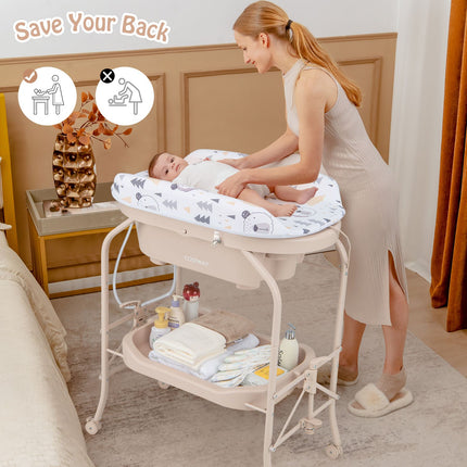 2-In-1 Baby Change Table with Bathtub and Folding Changing Station