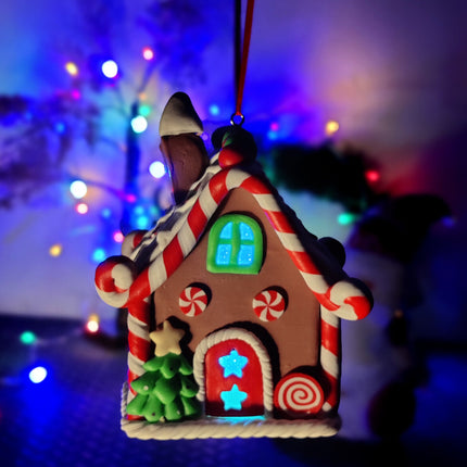 Gingerbread House Christmas Tree Decoration LED Colour Changing Hanging Ornament