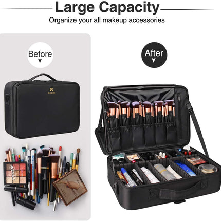 Makeup Bag Cosmetic Case Portable Travel Makeup Train Case Beauty Box Waterproof Makeup Organiser Cosmetic Artist Storage Bag for Women with Removable Compartment