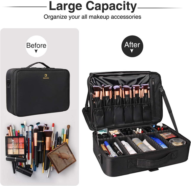 Makeup Bag Cosmetic Case Portable Travel Makeup Train Case Beauty Box Waterproof Makeup Organiser Cosmetic Artist Storage Bag for Women with Removable Compartment