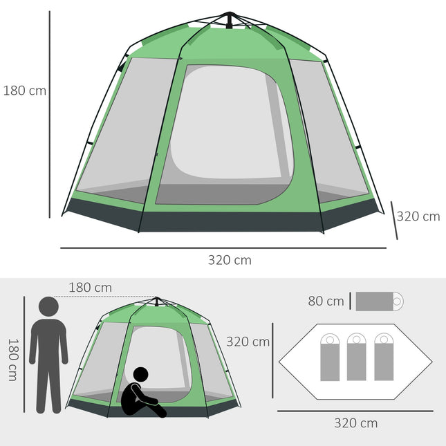 6 Person Camping Tent 2-Tier Pop-Up Tent with 2 Doors and Portable Carry Bag