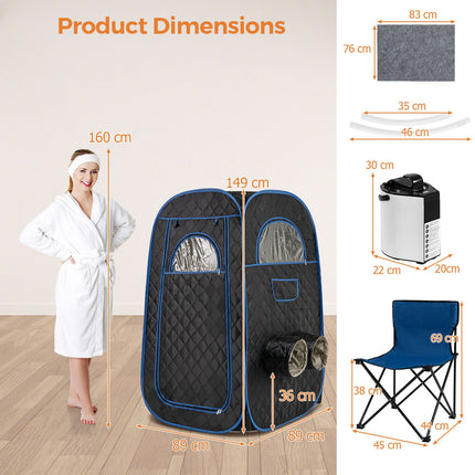 Portable Steam Sauna Tent with 1000W 3L Steam Generator and Chair