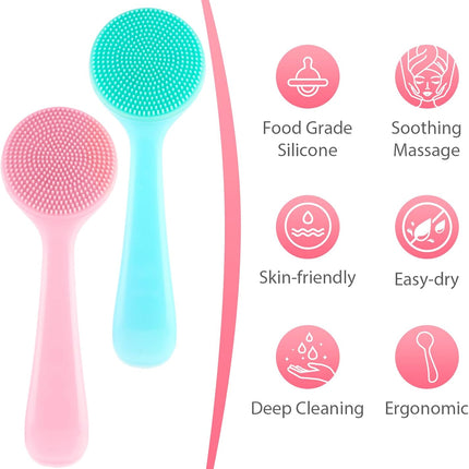 2Pcs Silicone Face Brush,Facial Cleansing Scrubber, Soft Skin-Friendly Touch Effective Cleansing Face Wash Brush Exfoliator for Men+Women