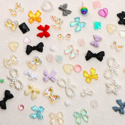 3D Nail Charms, 400Pcs Mixed Nail Art Charms Lollipop Bow Pearl Shell Heart Bear and Other Multi-Shape Nail Jewelry Charms with Box for DIY Crafts Phone Case Nail Art,With Tweezers