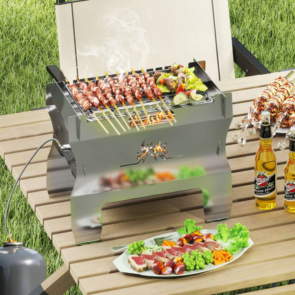 2-In-1 Camping Grill with Stainless Steel Grate and Carrying Bag