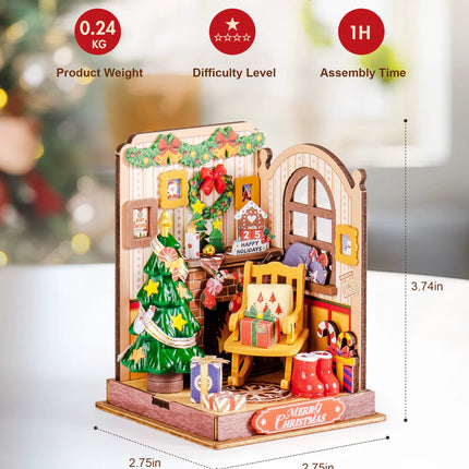 Rolife Miniature House Christmas Gifts Fireplace Decoration for Home Bookshelf Dollhouse 3D DIY Wooden Puzzle Model