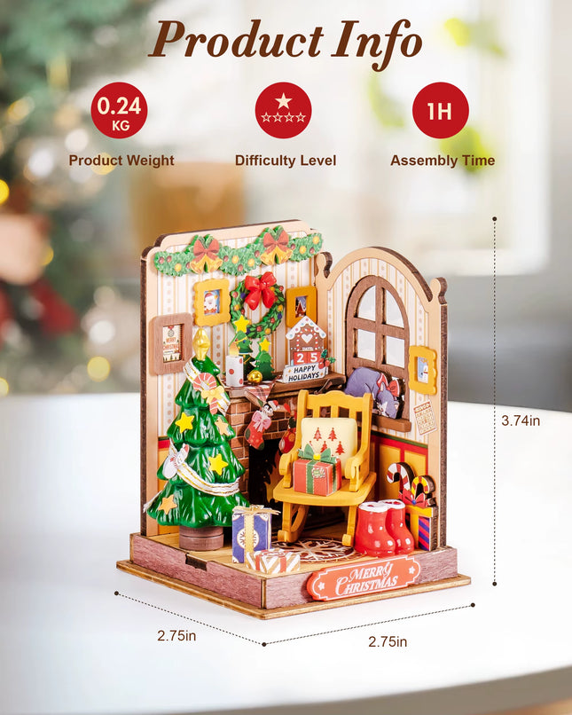 Rolife Miniature House Christmas Gifts Fireplace Decoration for Home Bookshelf Dollhouse 3D DIY Wooden Puzzle Model