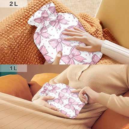 Pink Bows Hot Water Bottle with Cute Cover 2L Durable Hot Water Bag Portable Hot Water Bottle for Menstrual Cramps, Neck and Shoulder Pain Relief
