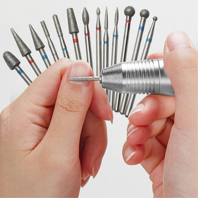 30Pcs Diamond Nail Drill Bit Set, 3/32 Inch Tungsten Carbide Drill Bits for Electric Nail Cutter, for Acrylic Gel Nails Cuticle Manicure Pedicure