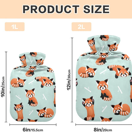 Cute Red Panda Bamboo Hot Water Bottle with Cover, 1L Winter Warm Transparent Hot Water Bag Portable Hot Water Bottles for Menstrual Cramps, Neck and Shoulder Pain Relief