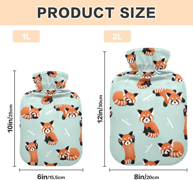 Cute Red Panda Bamboo Hot Water Bottle with Cover, 1L Winter Warm Transparent Hot Water Bag Portable Hot Water Bottles for Menstrual Cramps, Neck and Shoulder Pain Relief