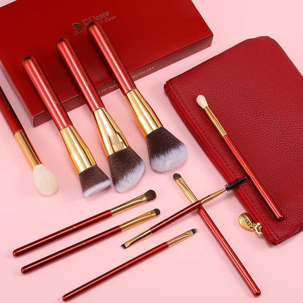 Makeup Brushes Red 10 Piece Makeup Brush Set with Case Premium Synthetic Hairs Kabuki Foundation Blending Eye Cosmetic Brushes Kit