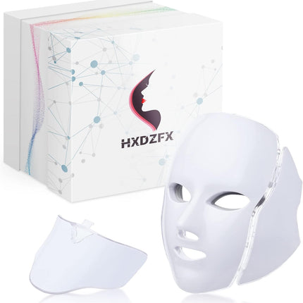 7 LED Skin Care Mask for Face and Neck Skin Rejuvenation Light Therapy Facial Care Mask and Optical Cosmetic Mask Portable.White