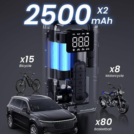 Tyre Inflator Portable Cordless Electric Air Pump 150PSI Auto-Off Car Tyre Pump with LED Light Digital Gauge for Accurate Pressure Readings for Cars, Motorcycles, Balls, All Bicycles, Etc
