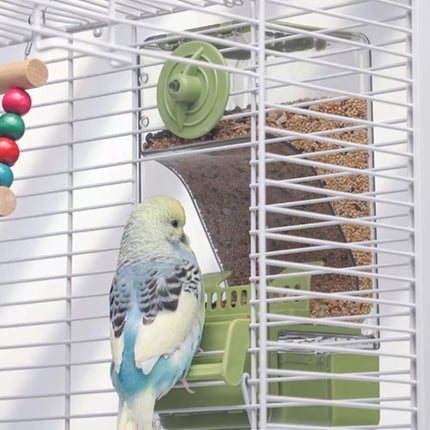 Automatic Bird Feeder, Bird Cage Feeder with Perch for Parakeet Canary Cockatiel Finch (Green)