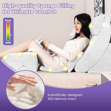 7 PCS Adjustable Support Pillow Set Bed Wedge Pillows Triangle Sit-Up Pillow