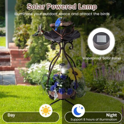 79 Cm Solar Outdoor Bird Bath with Flower Planter Base and LED Light