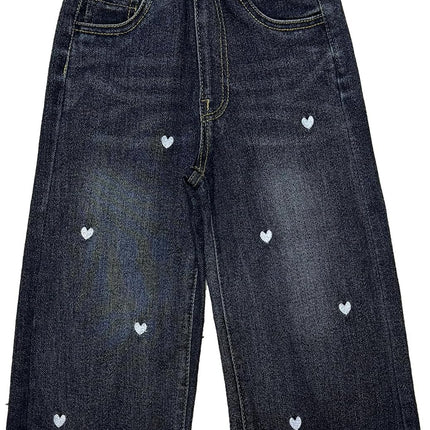 2-7T Spring Fall Little Girls 2Pcs Clothing Set Heart Knit Sweater and Straight Jeans