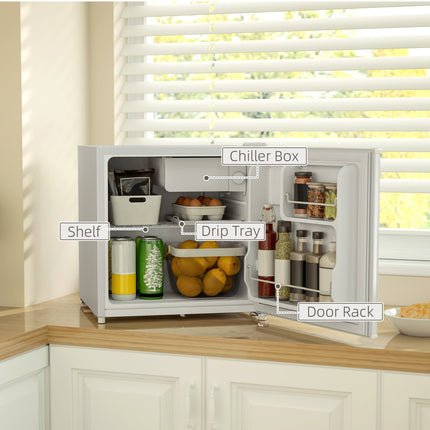 HOMCOM 46L Counter Top Fridge Mini Fridge with Lock Chiller Box Cream White