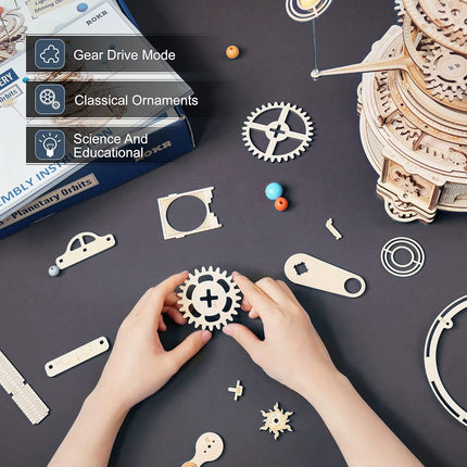 Rokr 316PCS Rotatable Mechanical Orrery DIY Wooden Model Building Block Kits Assembly Toy Gift for Children Adult ST001