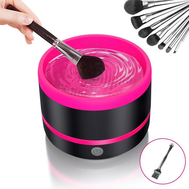 Make up Brush Cleaner, Electric Makeup Brushes Cleaner Machine, Automatic Spinner Cosmetic Brush Cleaner, Make up Brushes Cleaning Tool Quick Cleaning for Types of Makeup Brushes (Rose Red)