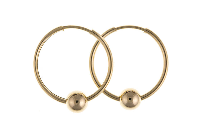 Gold Hoop Earrings Yellow Gold Hoop with Ball Bead 18Mm